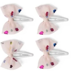 KONGES SLOJD SET DE 4 BARRETTES - NOEUD TULLE - HEART OF GOLD MULTI/ETOILE PINK SPARKLE