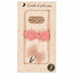 LUCIOLE ET PETIT POIS COFFRET CADEAU "3 MINI CLIPS" VELOURS ROSE