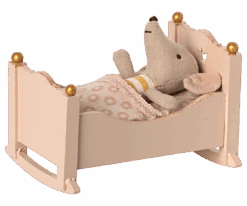 MAILEG LIT BERCEAU À BASCULE BOIS 10CM ROSE - POUR BÉBÉ SOURIS