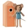 MAILEG MAMAN SOURIS 15CM - DANS SA CABINE ORANGE - COLLECTION PLAGE