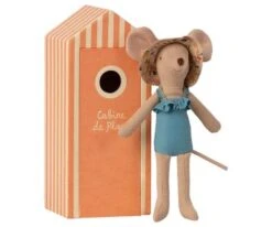 MAILEG MAMAN SOURIS 15CM - DANS SA CABINE ORANGE - COLLECTION PLAGE