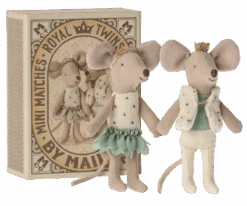 MAILEG PETIT FRÈRE ET PETITE SOEUR SOURIS 10CM - FAMILLE ROYALE DANS SA BOITE D'ALLUMETTES