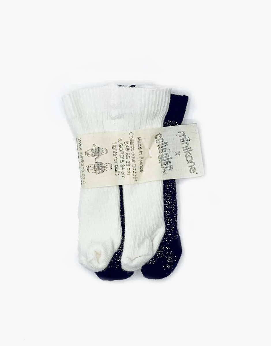 MINIKANE TENUE GORDIS 34-37CM - LOT DE 2 COLLANTS BLANC NEIGE / NOIR CHARDON À PAILLETTES 1 MINIKANE TENUE GORDIS 34-37CM - LOT DE 2 COLLANTS BLANC NEIGE / NOIR CHARDON À PAILLETTES